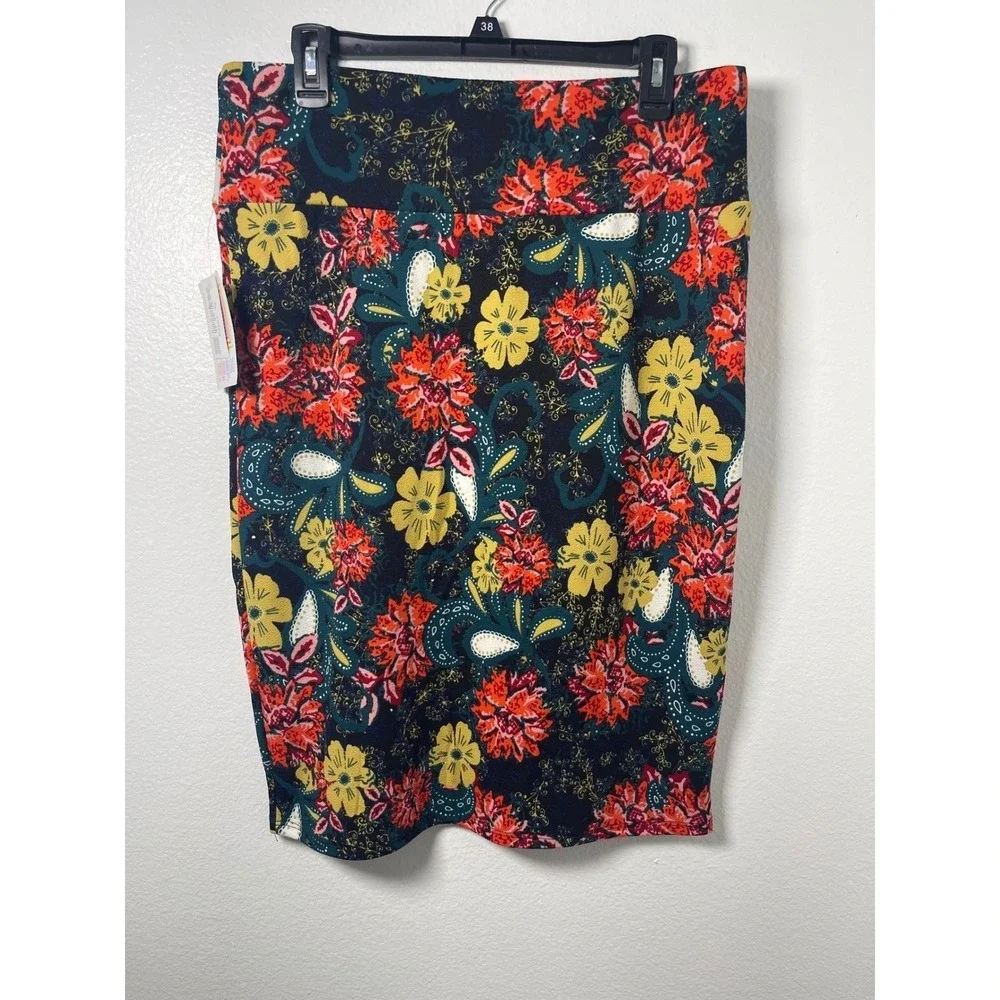 LuLaRoe Cassie Pencil Skirt XL‎ NWT Floral Paisley Navy Red Yellow Stretch Midi